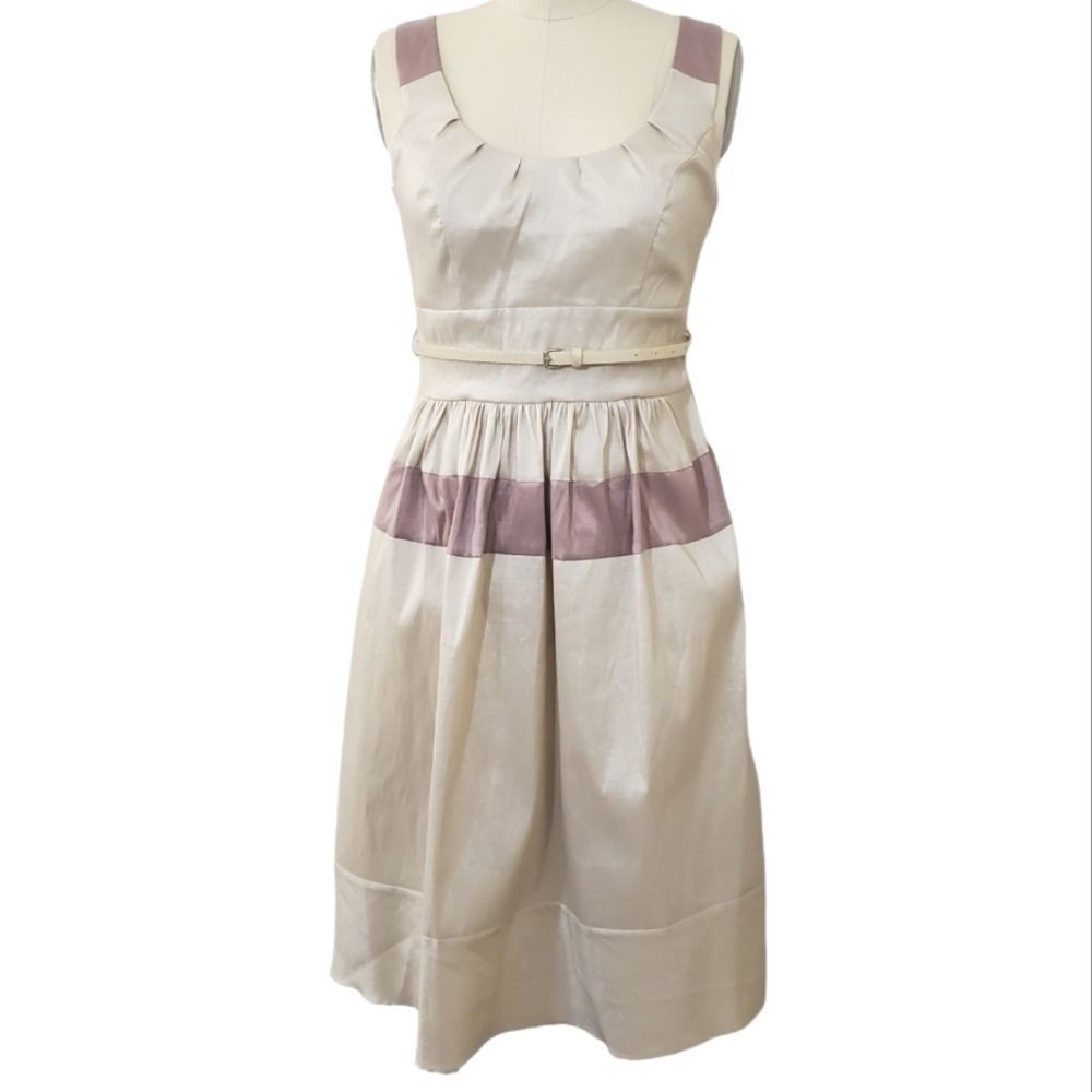 Oleg Cassini Shimmer Cream Lavender Sleeveless Fit & Flare Knee-length Dress - Picture 2 of 9